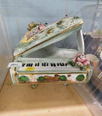 Lot 2011 - A ceramic model of a grand piano, decorated...