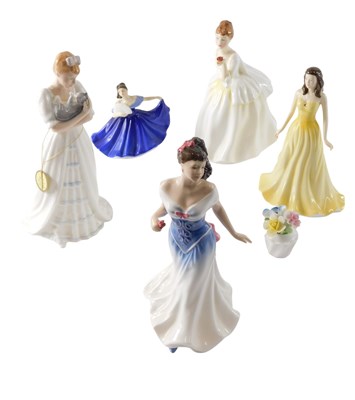 Lot 818 - Five Royal Doulton figurines, Flower of Love,...