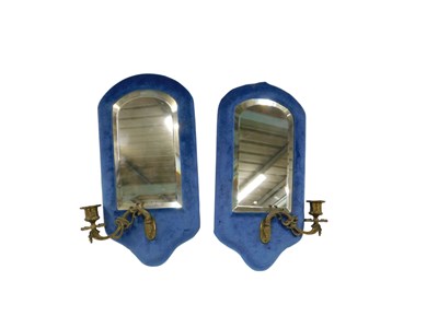 Lot 899 - A pair of Edwardian blue velvet wall sconces,...