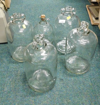 Lot 2106 - Five glass wine making demi johns.