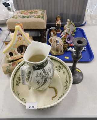Lot 2124 - A pewter candlestick, Chatsworth wash jug and...