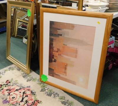 Lot 2142 - A large rectangular gold framed wall mirror,...
