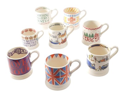 Lot 1021 - Eight Emma Bridgewater pottery mugs, Christmas...