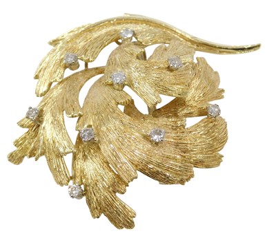 Lot 48 - An 18ct gold and diamond leaf spray brooch,...