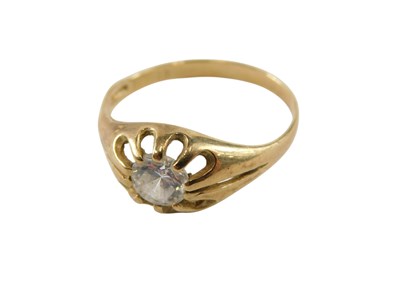 Lot 96 - A 9ct gold and CZ solitaire ring, in a claw...