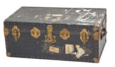 Lot 1056 - A canvas and metal bound travelling...