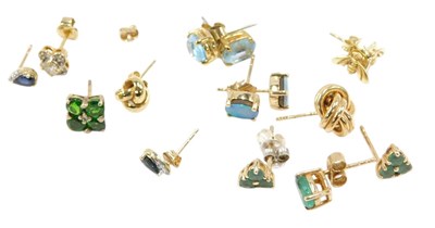 Lot 682 - Assorted gold and gem set earrings, pairs and...