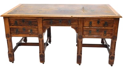 Lot 1084 - A Victorian pitch pine gothic style desk...
