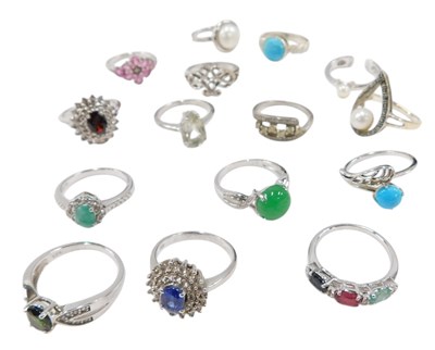 Lot 656 - Assorted silver, gem and paste set dress rings....
