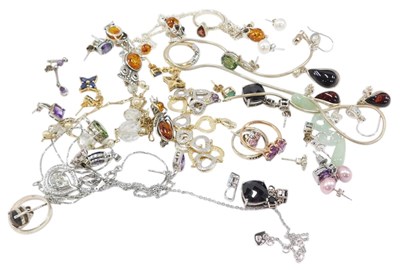 Lot 658 - Silver and costume jewellery, including...