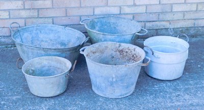 Lot 1218 - A group of galvanised metal wash tubs and...