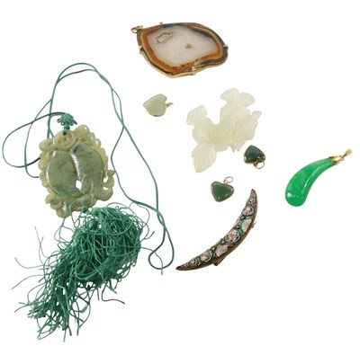 Lot 600 - A jade double fish pendant, jade dragon,...