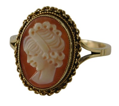 Lot 65 - A 9ct gold and shell cameo ring, bust portrait...