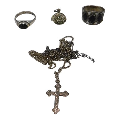 Lot 689 - A silver rose pendant, cross pendant on chain,...