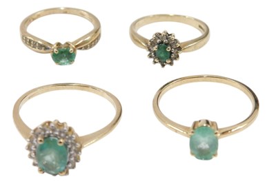 Lot 666 - A 9ct gold emerald and diamond ring, the...