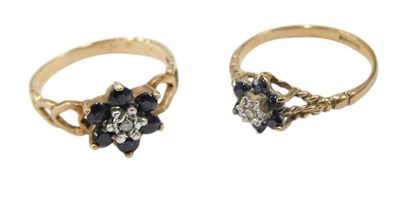 Lot 669 - A 9ct gold sapphire and diamond flower head...