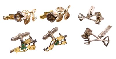 Lot 559 - Three pairs of gentleman's silver and silver...