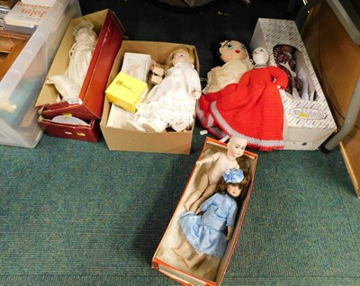 Lot 2114 - A group of dolls, some with porcelain faces.