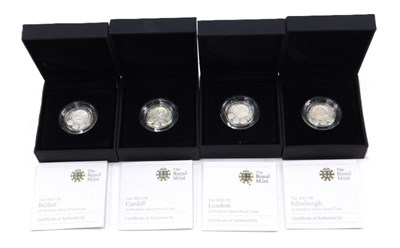 Lot 374 - Four silver Piedfort proof one pound coins,...