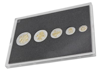 Lot 373 - Coins of WWII set , plated in silver and 22ct...
