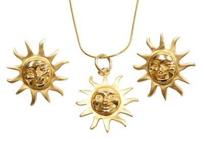 Lot 6 - A sun face pendant and pair of matching...