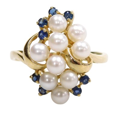 Lot 575 - A 9ct gold sapphire and seed pearl ring, in a...
