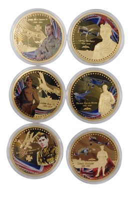 Lot 487 - A set of six gold coins, plate copper flying...