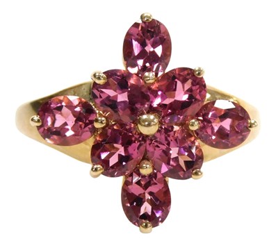 Lot 571 - A 9ct gold and tourmaline flowerhead and petal...