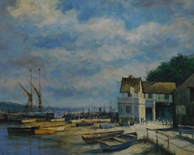 Lot 24 - Edward Wesson (1910-1983). Harbour scene, oil...