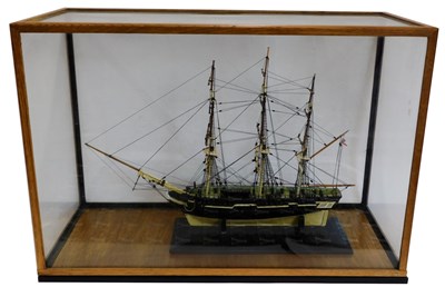 Lot 41 - A cased model of a three masted ship. Case...