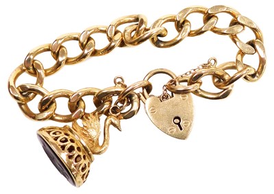 Lot 131 - A 9ct gold curb link bracelet, on a heart...