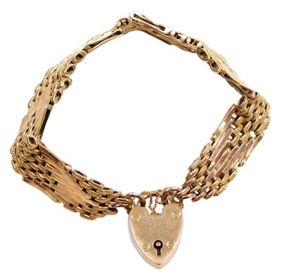Lot 132 - A 9ct gold nine bar and textured gate bracelet,...