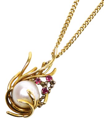 Lot 136 - An 18ct gold blister pearl and ruby...