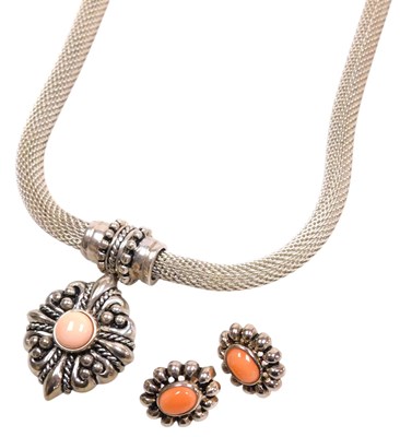 Lot 578 - A Joseph Esposito coral set pendant, on a...