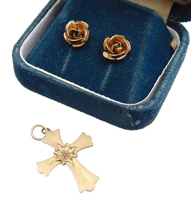 Lot 230 - A 9ct gold pendant cross, and a pair of...