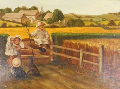 Lot 72 - L S Davidson (19thC/20thC). Young farmers, oil...