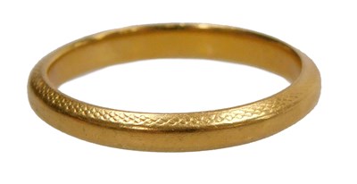 Lot 240 - A 22ct gold wedding band, size K, 2.8g.