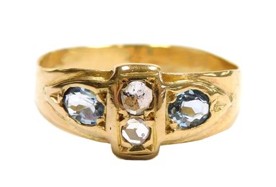 Lot 187 - An old cut diamond and aquamarine ring, in...