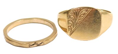 Lot 244 - A narrow 9ct gold faceted wedding band, size O,...