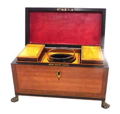 Lot 128 - A George III satinwood tea caddy, with cross...