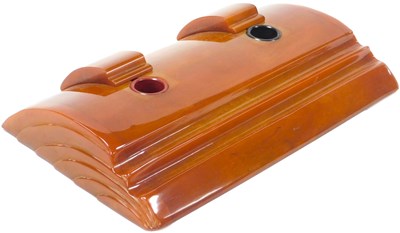 Lot 154 - An Art Deco orange Bakelite desk stand, with...