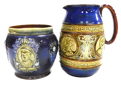 Lot 158 - A Doulton Lambeth stoneware jug, commemorating...