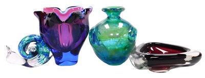 Lot 160 - A Mdina blue glass vase, with swirl decoration,...
