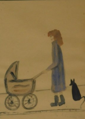 Lot 222 - After Laurence Stephen Lowry. Figure, pram and...