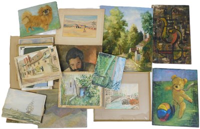 Lot 215 - 20thC Works. Mainly watercolours and oils,...