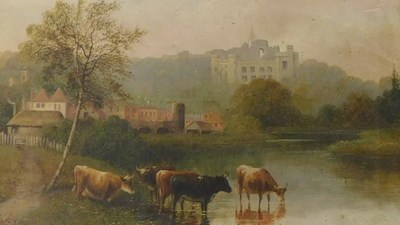 Lot 180 - George Wright (19thC). Cattle at water's edge,...