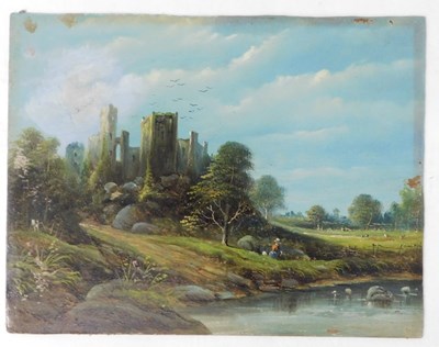 Lot 182 - 19thC School. River landscape, ruin castle,...