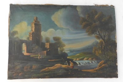 Lot 186 - David W? (19thC). Figures in river landscape,...