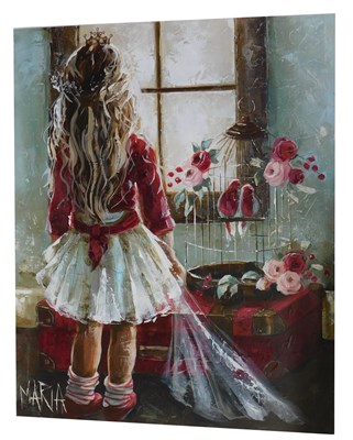 Lot 97 - MARIA. Child, flowers and birds, oil on canvas,...