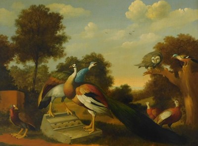 Lot 277 - M E (20thC). Exotic birds and owl, oil on...